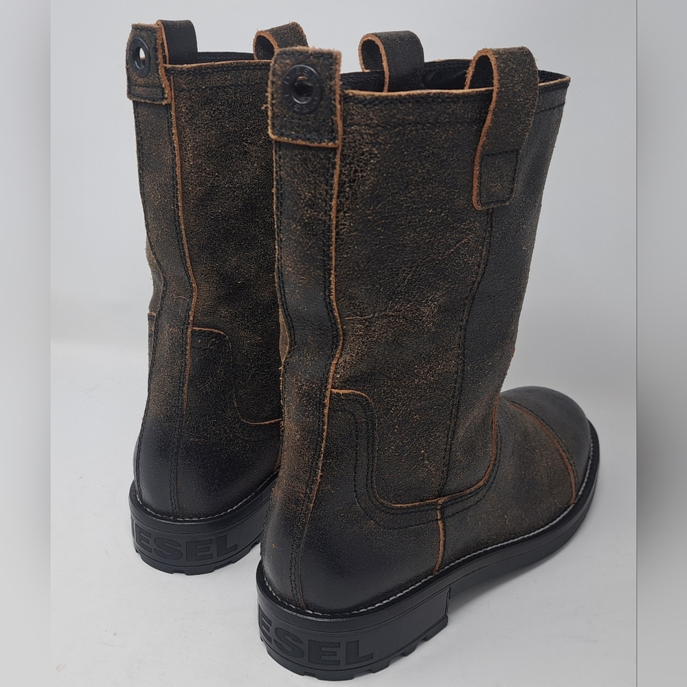 Diesel Men's Throuper Boots Biker Cowhide Leather Distressed Brown 10.5 US 44 EU - Picture 8 of 15